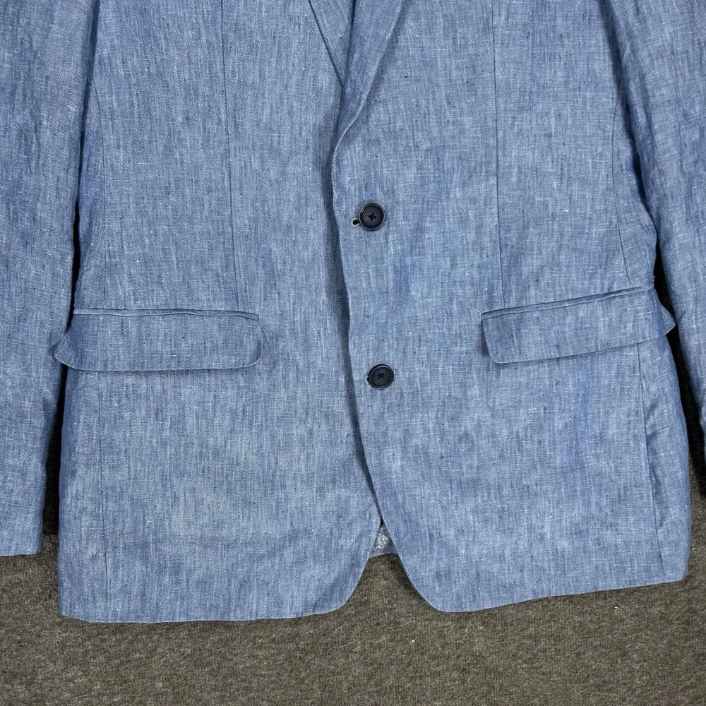 100% Linen Blazer Jacket Men's 38L Blue Slim Fit Bar III Beach Wedding Summer